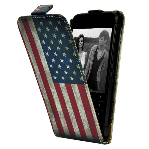 Кожаный чехол блокнот для iPhone 5 / 5S с флагом США USA flag retro style