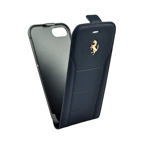 Кожаный чехол с флипом для iPhone 7 / 8 Ferrari 488 (Gold) Flip Leather, Blue (FESEGFLP7BL)