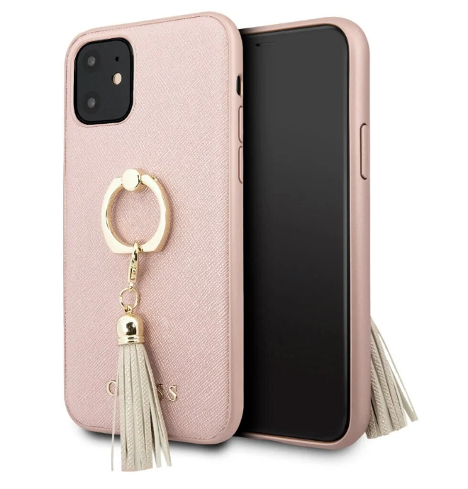 Чехол с кольцом для iPhone 11 Guess Saffiano Hard PU + Ring, Pink (GUHCN61RSSARG)