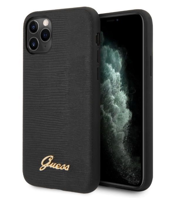 Чехол-накладка для iPhone 11 Pro Guess Animal Lizard with metal logo Hard PU, Black (GUHCN58PCUMLLIBK)