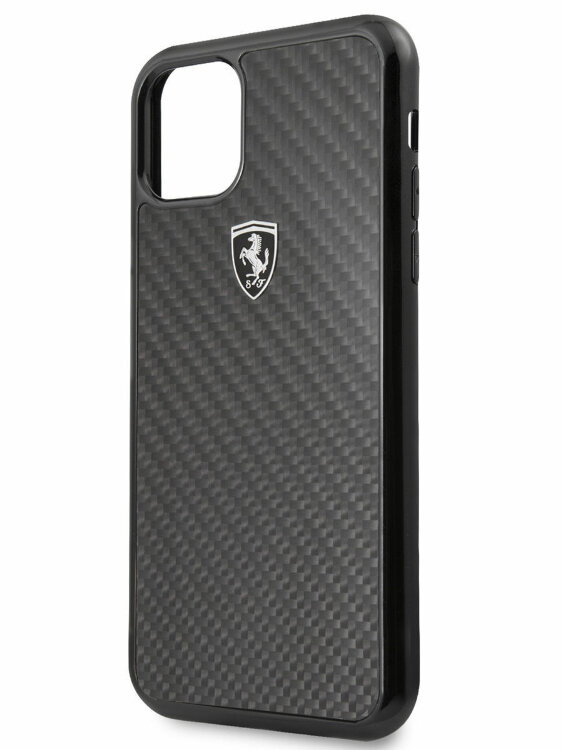 Карбоновый чехол-накладка для iPhone 11 Pro Max Ferrari Real Carbon Hard Black (FEHCAHCN65BK)