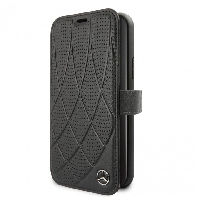 Кожаный чехол-книжка для iPhone 11 Pro Mercedes Bow Quilted/perforated Booktype Leather, Black (MEFLBKN58DIQBK)