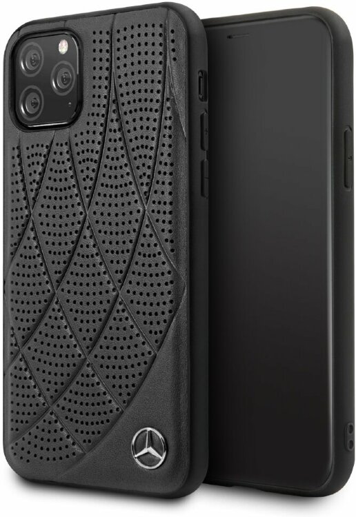 Кожаный чехол-накладка для iPhone 11 Pro Mercedes Bow Quilted/perforated Hard Leather, Black (MEHCN58DIQBK)