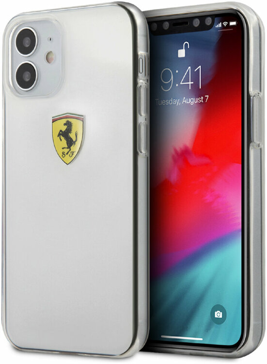 Чехол-накладка Ferrari для iPhone 12 mini (5.4) On-Track PC/TPU Printed Logo Hard Transparent (FESTRHCP12STR)