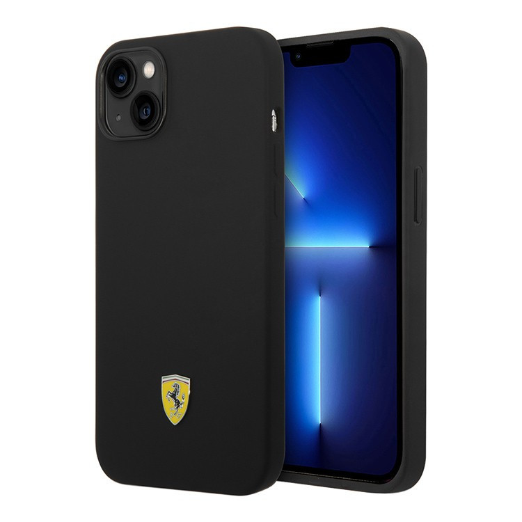 Чехол для iPhone 14 Ferrari Liquid silicone with metal logo Hard Black (FEHCP14SSIBBK)