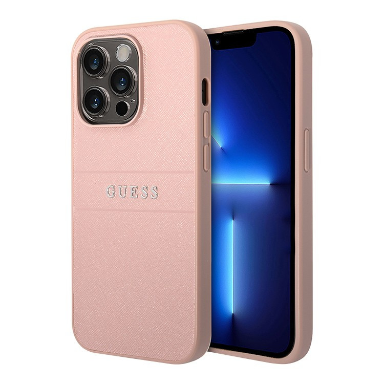 Чехол для iPhone 14 Pro Max Guess PU Saffiano with metal logo Hard Pink (GUHCP14XPSASBPI)