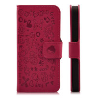 Кожаный чехол книжка Love Paradise с горизонтальным флипом для iPhone 5 / 5S с картинками Lopez (красный)