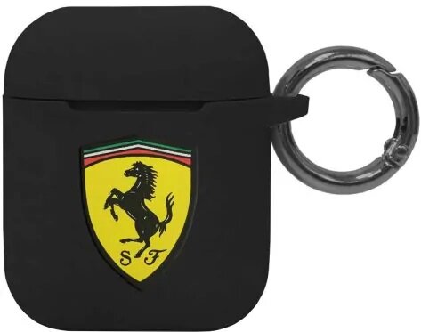 Силиконовый чехол Ferrari Silicone Case с кольцом для AirPods 1/2, Black (FESACCSILSHBK)