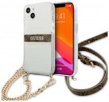 Чехол для iPhone 13 Guess PC/TPU 4G Stripe Hard Tranparent + Gold crossbody chain (GUHCP13MKC4GBGO)