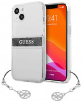 Чехол для iPhone 13 Guess PC/TPU 4G Stripe Hard Tranparent + Silver charm (GUHCP13MKB4GGR)