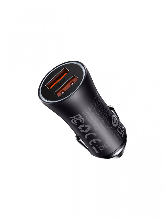 Автозарядка Baseus Golden Contactor Max Dual Fast Car Charger 2 USB портами 60W Dark Gray (CGJM000013)