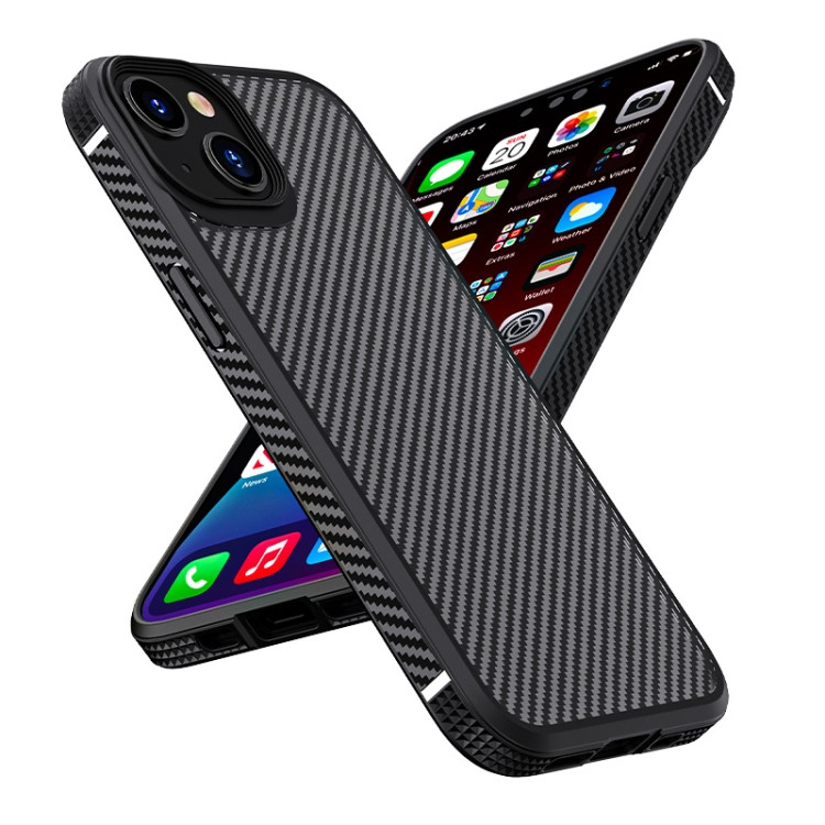 Карбоновый чехол для iPhone 13 iPAKY MG Series Carbon Fiber прозрачная панель (Black)