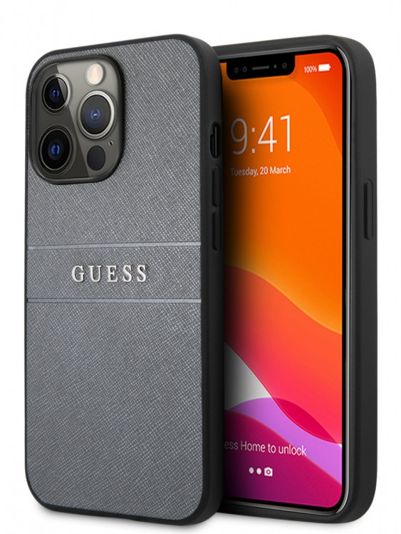 Чехол для iPhone 13 Pro Guess PU Saffiano with metal logo Hard Grey (GUHCP13LPSASBGR)