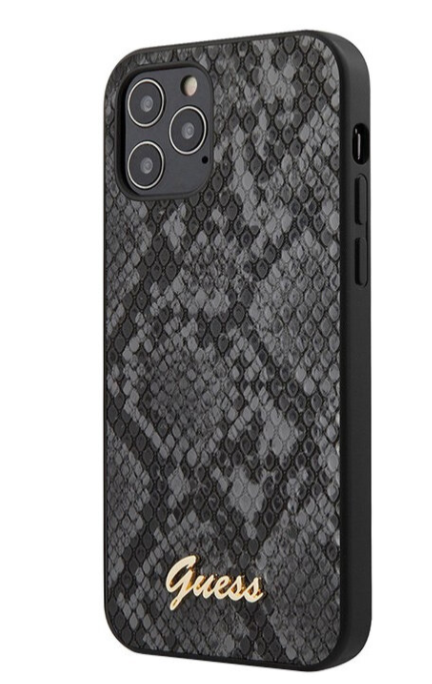 Чехол-накладка для iPhone 12 / 12 Pro (6.1) Guess Python Metal logo Hard PU, Black (GUHCP12MPUSNSMLBK)