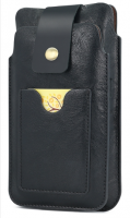 Кожаный чехол карман кобура с двумя отделениями для смартфона до 7.2" (Black)