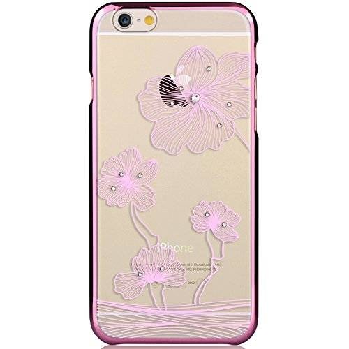 Чехол накладка со стразами для iPhone 6/6S прозрачный Comma Crystal Flora - Rose Pink
