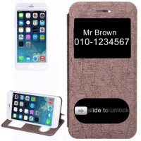 Кожаный чехол книжка для iPhone 6 с двумя окошками на дисплее и подставкой (коричневый)