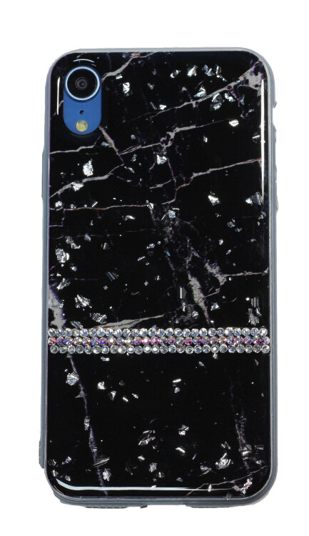 Мраморный чехол для iPhone XS Max со стразами (Black)