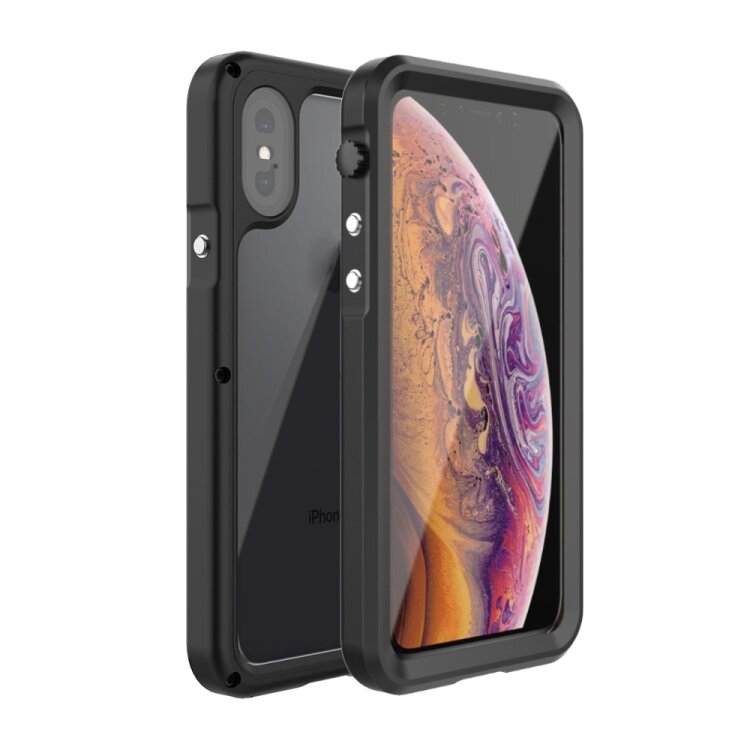 Водозащитный чехол R-JUST для iPhone X Max / XS Max противоударный Seal Series IP68 Metal + PC с прозрачной задней панелью (Black)