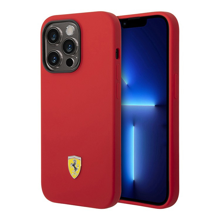 Чехол для iPhone 14 Pro Max Ferrari Liquid silicone with metal logo Hard Red (FEHCP14XSIBBR)