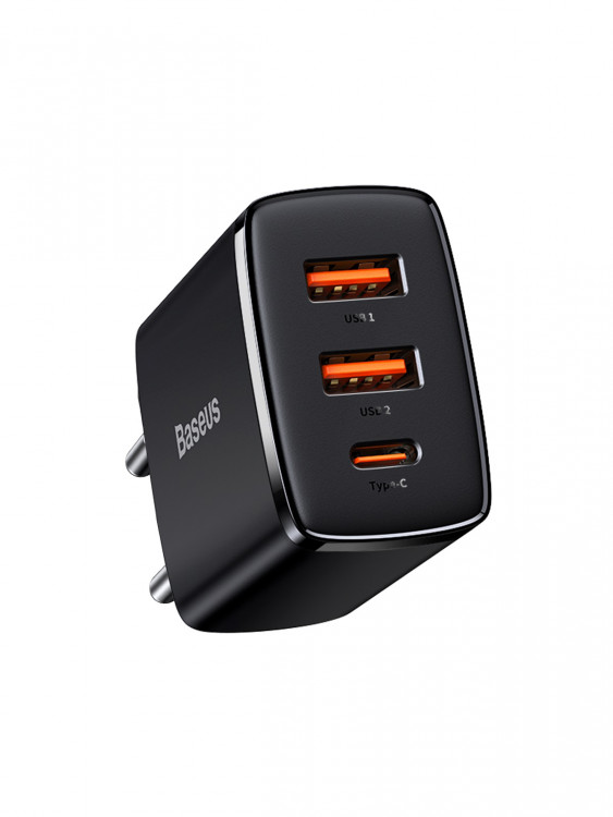 Сетевой адаптер Baseus Compact Quick Charger с 2 портами USB и 1 портом Type-C 30W EU Black (CCXJ-E01)