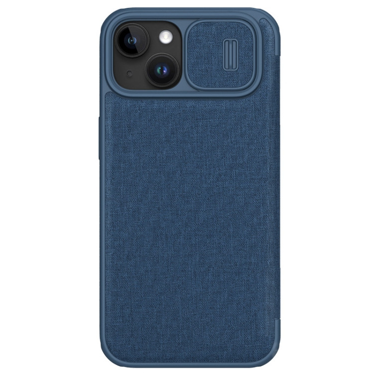 Тканевый чехол книжка Nillkin QIN Pro для iPhone 15 Plus, Blue