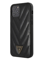 Чехол-накладка для iPhone 12 / 12 Pro (6.1) Guess Quilted V Triangle metal logo Hard PU, Black (GUHCP12MPUVQTMLBK)