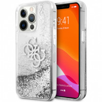 Чехол для iPhone 13 Pro Max Guess Liquid Glitter 4G Big logo Hard Silver (GUHCP13XLG4GSI)