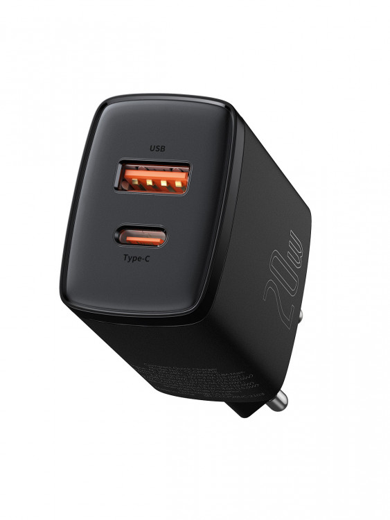 Сетевой адаптер Baseus Compact Quick Charger с 2 портами USB и Type-C 20W EU Black (CCXJ-B01)