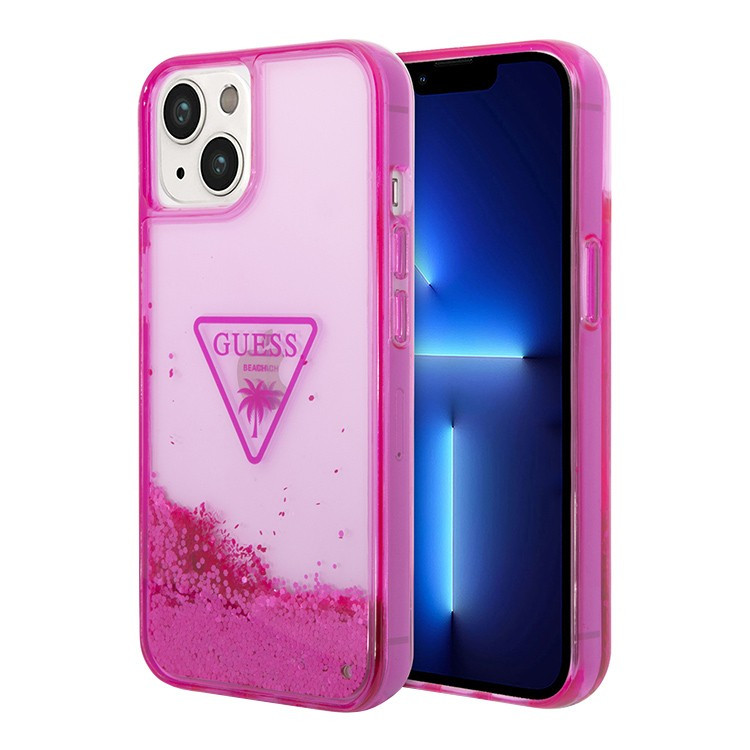 Чехол для iPhone 14 Guess Liquid Glitter Triangle logo Hard Translucent Fuschia (GUHCP14SLFCTPF)