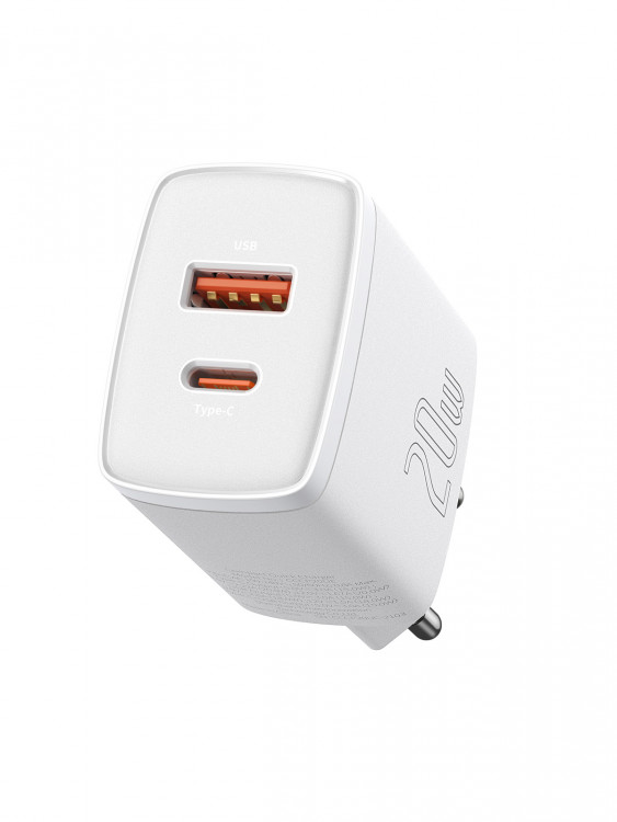 Сетевой адаптер Baseus Compact Quick Charger с 2 портами USB и Type-C 20W EU White (CCXJ-B02)