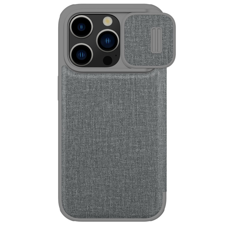 Тканевый чехол книжка Nillkin QIN Pro для iPhone 15 Pro, Grey