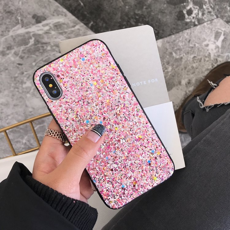 Блестящий чехол для iPhone X / XS Glitter Powder (Pink)