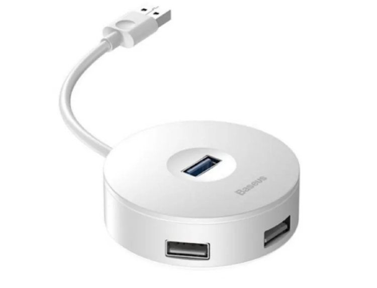 Переходник-адаптер Baseus Round box HUB USB 3.0 to USB 3.0х1 + USB 2.0х3,  White (CAHUB-F02)