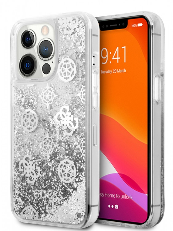 Чехол для iPhone 13 Pro Max Guess Liquid Glitter Peony Hard Silver (GUHCP13XLGPESI)