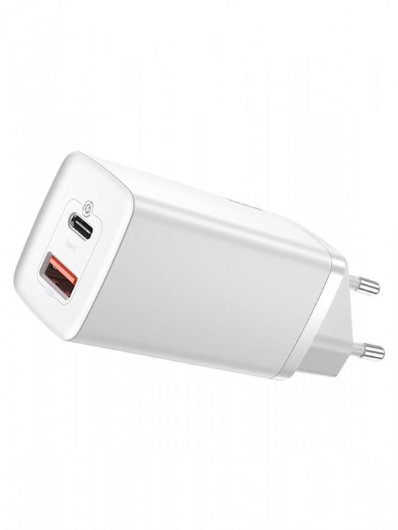 Сетевой адаптер Baseus GaN2 Lite Quick Charger с 2 портами USB и Type-C 65W EU White (CCGAN2L-B02)