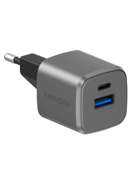 Сетевое зарядное устройство EnergEA Ampcharge GaN20 USB-C PD20 + USB-A QC18 20W, Gunmetal