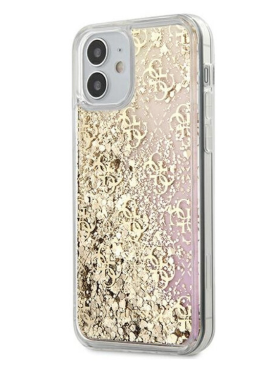 Чехол-накладка для iPhone 12 mini (5.4) Guess Liquid Glitter 4G Hard, Gradient Gold (GUHCP12SLG4GGPIGO)