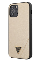 Чехол-накладка для iPhone 12 / 12 Pro (6.1) Guess Saffiano Triangle metal logo Hard PU, Gold (GUHCP12MVSATMLLG)