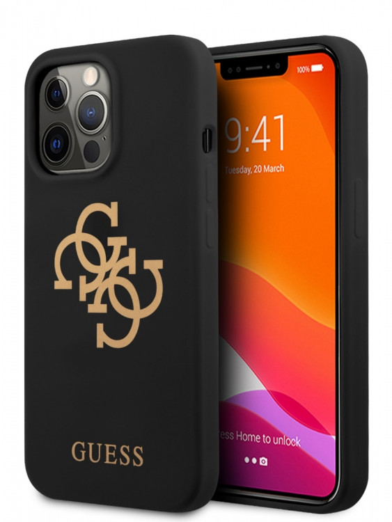 Чехол для iPhone 13 Pro Max Guess Liquid silicone 4G Big logo Hard Black (GUHCP13XLS4GGBK)