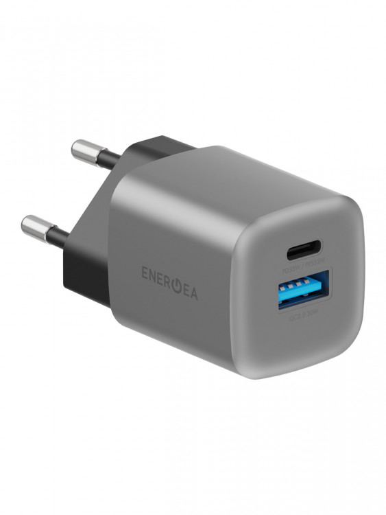 Сетевое зарядное устройство EnergEA Ampcharge GaN35 USB-C PD35 + USB-A QC30 35W, Gunmetal