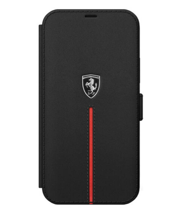 Чехол-книжка Ferrari для iPhone 12 Pro Max (6.7) Off-Track Genuine leather Stitched stripe Booktype, Black (FEOSIFLBKP12LBK)