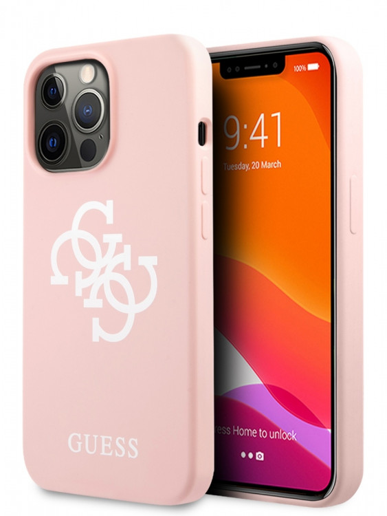 Чехол для iPhone 13 Pro Max Guess Liquid silicone 4G Big logo Hard Pink (GUHCP13XLS4GWPI)