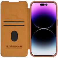 Кожаный чехол-книжка NILLKIN QIN Pro для iPhone 15 Pro, коричневый