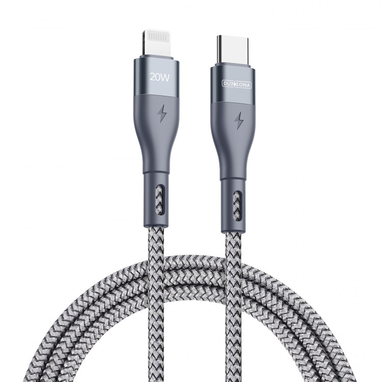 Длинный кабель Type-C - 8 pin DUZZONA A1 PD 20W 3 метра в нейлоновой оплетке Lightning для Apple