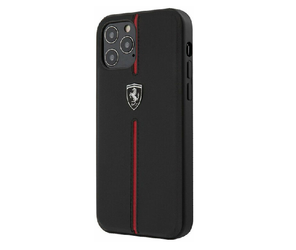 Чехол-накладка Ferrari для iPhone 12 Pro Max (6.7) Off-Track Genuine Leather/Nylon Stripe Hard Black (FEOMSHCP12LBK)