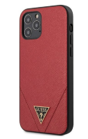Чехол-накладка для iPhone 12 / 12 Pro (6.1) Guess Saffiano Triangle metal logo Hard PU, Red (GUHCP12MVSATMLRE)