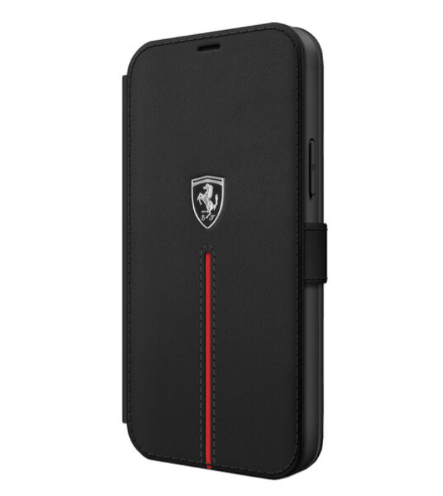 Чехол-книжка Ferrari для iPhone 12 mini (5.4) Off-Track Genuine leather Stitched stripe Booktype, Black (FEOSIFLBKP12SBK)