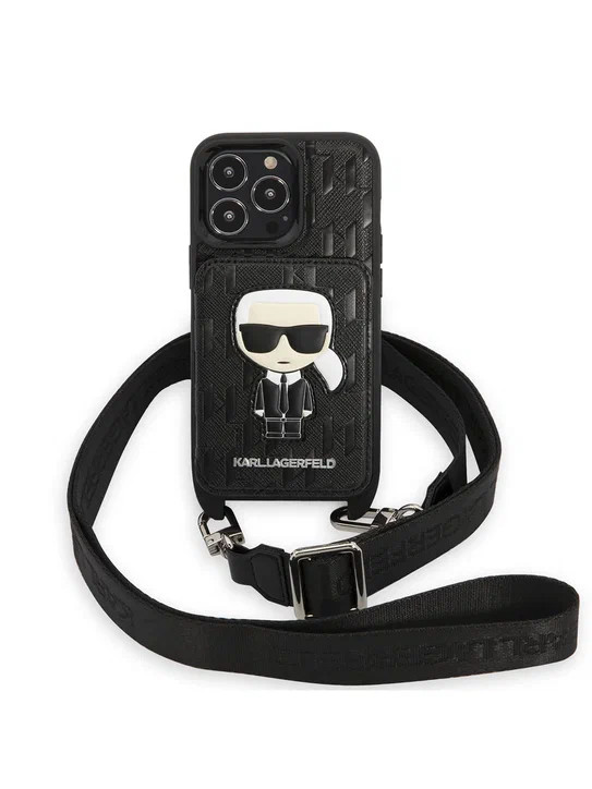 Чехол для iPhone 13 Pro Lagerfeld Crossbody cardslot PU Monogram Ikonik patch Hard Black (KLHCP13LSAMIPK)