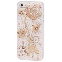 Роскошный чехол накладка со стразами и жемчугом для iPhone 5 / 5S Eiffel Tower Style (ручная работа)